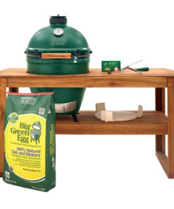 Large Big Green Egg in Acacia Table Package For Sale