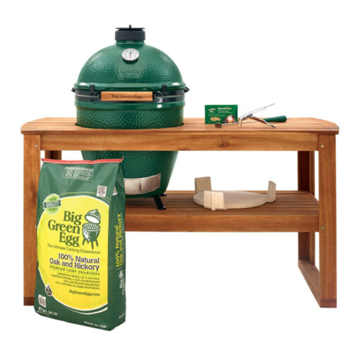 Large Big Green Egg in Acacia Table Package For Sale